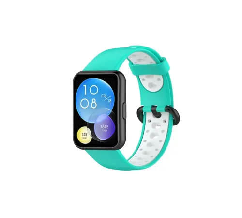 Huawei Watch Fit 2 Spor Delikli Kordon - Turkuaz-Beyaz