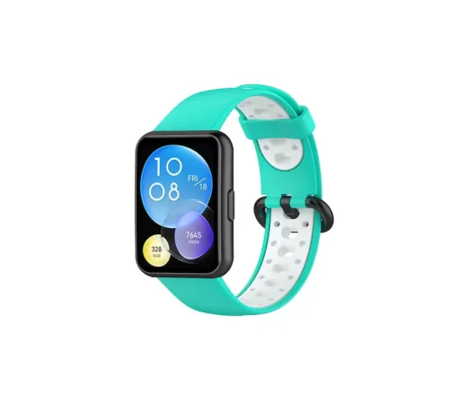 Huawei Watch Fit 2 Spor Delikli Kordon - Turkuaz-Beyaz