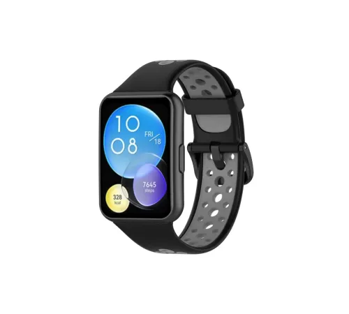 Huawei Watch Fit 2 Spor Delikli Kordon - Siyah-Gri