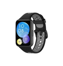 Huawei Watch Fit 2 Spor Delikli Kordon - Siyah-Gri