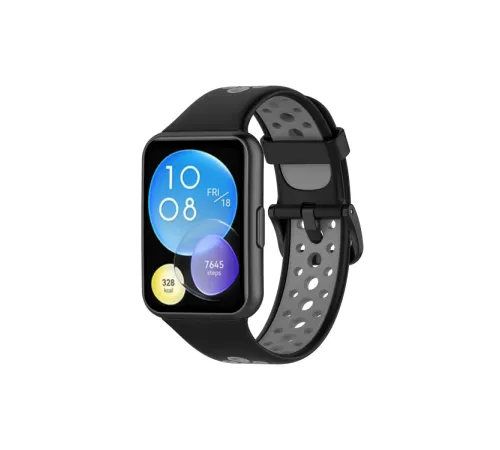 Huawei Watch Fit 2 Spor Delikli Kordon - Siyah-Gri