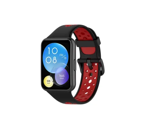 Huawei Watch Fit 2 Spor Delikli Kordon - Siyah-Kırmızı