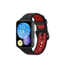 Huawei Watch Fit 2 Spor Delikli Kordon - Siyah-Kırmızı