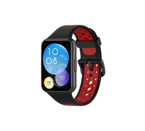 Huawei Watch Fit 2 Spor Delikli Kordon - Siyah-Kırmızı