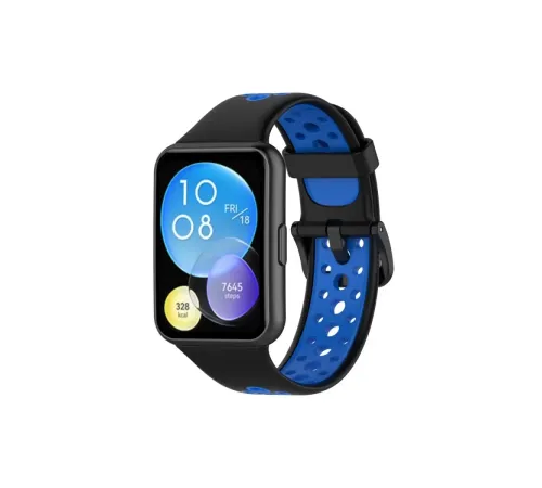 Huawei Watch Fit 2 Spor Delikli Kordon - Siyah-Mavi