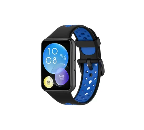 Huawei Watch Fit 2 Spor Delikli Kordon - Siyah-Mavi