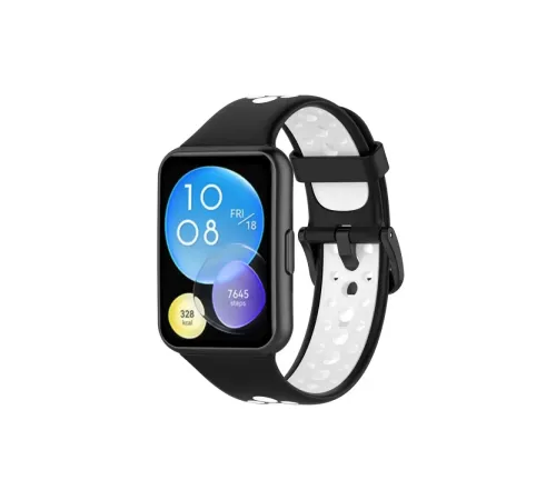 Huawei Watch Fit 2 Spor Delikli Kordon - Siyah-Beyaz