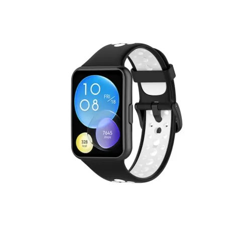 Huawei Watch Fit 2 Spor Delikli Kordon - Siyah-Beyaz