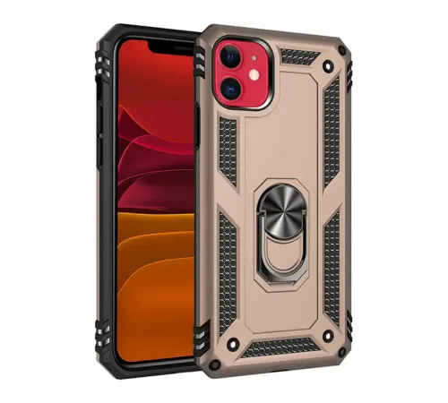 Apple iPhone 11 Kılıf Sofya Yüzüklü Silikon Kapak - Gold