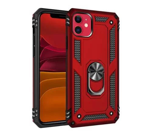 Apple iPhone 11 Kılıf Sofya Yüzüklü Silikon Kapak - Kırmızı