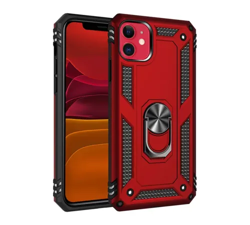 Apple iPhone 11 Kılıf Sofya Yüzüklü Silikon Kapak - Kırmızı