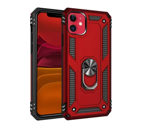 Apple iPhone 11 Kılıf Sofya Yüzüklü Silikon Kapak - Kırmızı