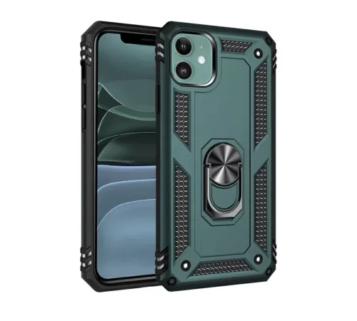 Apple iPhone 11 Kılıf Sofya Yüzüklü Silikon Kapak - Yeşil