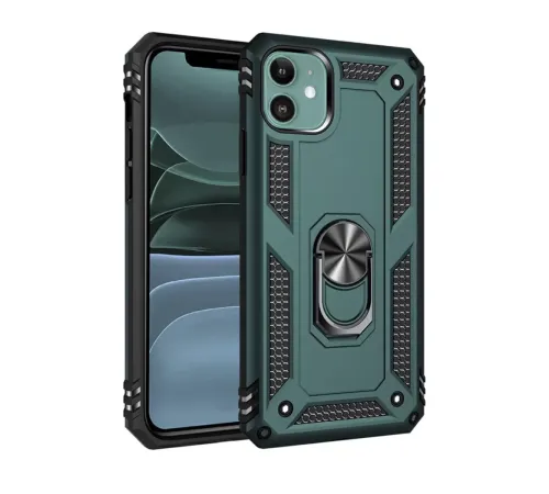 Apple iPhone 11 Kılıf Sofya Yüzüklü Silikon Kapak - Yeşil