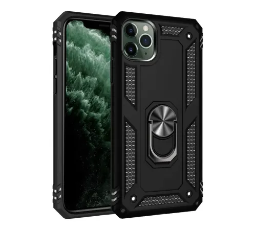 Apple iPhone 11 Pro Kılıf Sofya Yüzüklü Silikon Kapak - Siyah