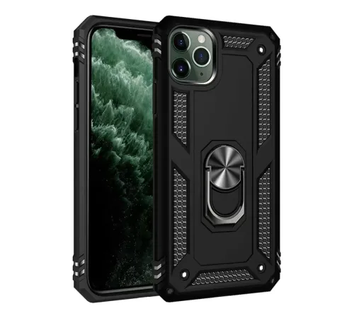Apple iPhone 11 Pro Max Kılıf Sofya Yüzüklü Silikon Kapak - Siyah