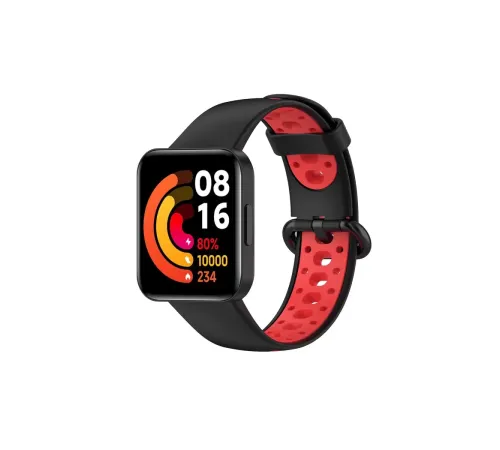 Xiaomi Redmi Watch 2 Spor Delikli Kordon - Siyah-Kırmızı