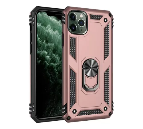 Apple iPhone 11 Pro Max Kılıf Sofya Yüzüklü Silikon Kapak - Rose