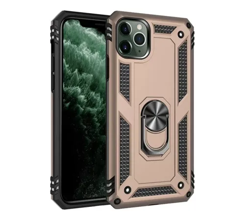 Apple iPhone 11 Pro Max Kılıf Sofya Yüzüklü Silikon Kapak - Gold