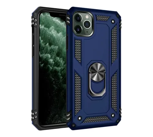Apple iPhone 11 Pro Max Kılıf Sofya Yüzüklü Silikon Kapak - Lacivert