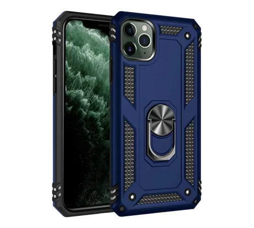 Apple iPhone 11 Pro Max Kılıf Sofya Yüzüklü Silikon Kapak - Lacivert