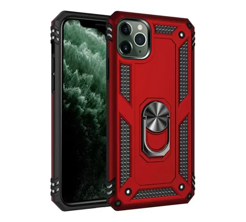 Apple iPhone 11 Pro Max Kılıf Sofya Yüzüklü Silikon Kapak - Kırmızı