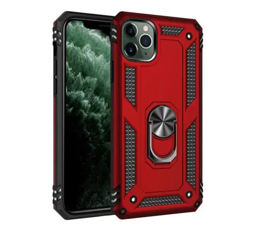 Apple iPhone 11 Pro Max Kılıf Sofya Yüzüklü Silikon Kapak - Kırmızı