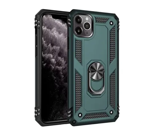 Apple iPhone 11 Pro Max Kılıf Sofya Yüzüklü Silikon Kapak - Yeşil