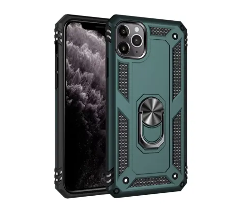 Apple iPhone 11 Pro Max Kılıf Sofya Yüzüklü Silikon Kapak - Yeşil