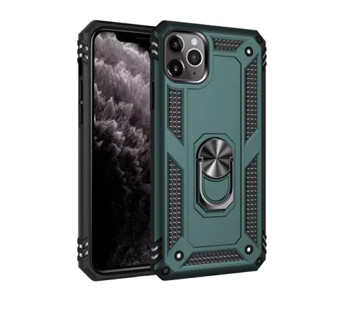 Apple iPhone 11 Pro Max Kılıf Sofya Yüzüklü Silikon Kapak - Yeşil