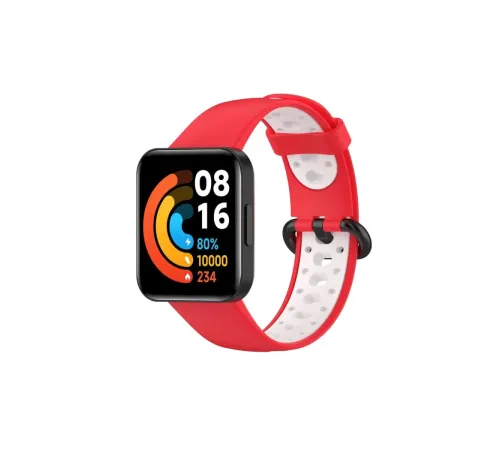 Xiaomi Redmi Watch 2 Spor Delikli Kordon - Kırmızı-Beyaz