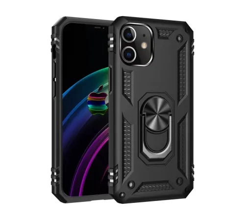 Apple iPhone 12 Kılıf Sofya Yüzüklü Silikon Kapak - Siyah