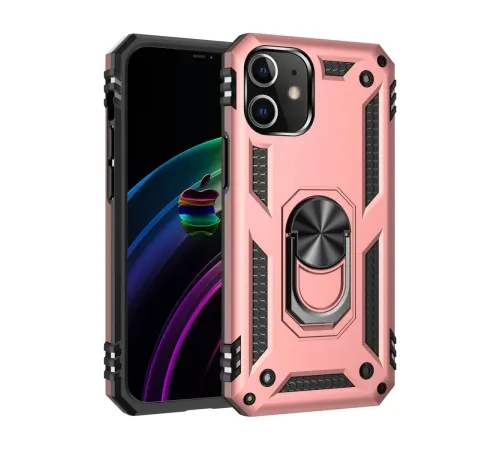 Apple iPhone 12 Kılıf Sofya Yüzüklü Silikon Kapak - Rose