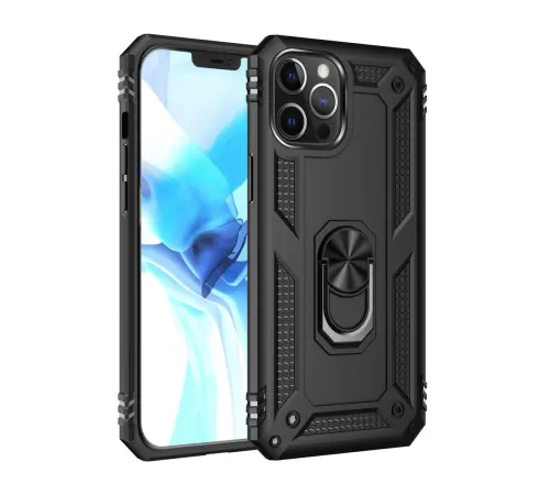 Apple iPhone 12 Pro Max Kılıf Sofya Yüzüklü Silikon Kapak - Siyah