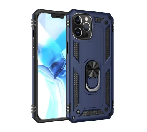 Apple iPhone 12 Pro Max Kılıf Sofya Yüzüklü Silikon Kapak - Lacivert
