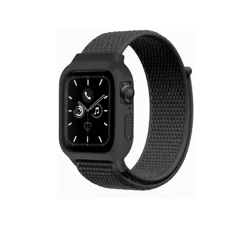 Apple Watch 38mm Hasırlı Cırtcırtlı Kasalı Kordon - Siyah
