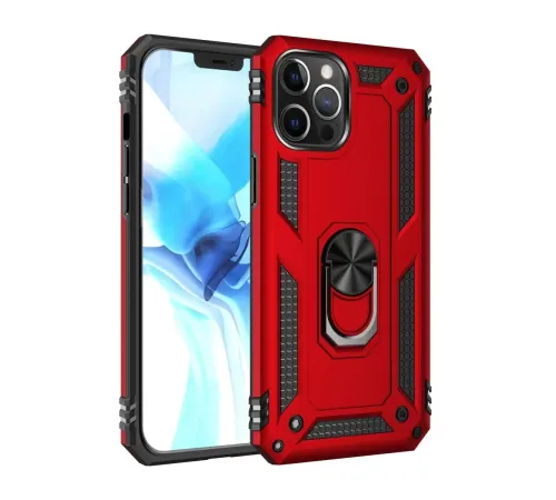 Apple iPhone 12 Pro Max Kılıf Sofya Yüzüklü Silikon Kapak - Kırmızı