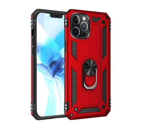 Apple iPhone 12 Pro Max Kılıf Sofya Yüzüklü Silikon Kapak - Kırmızı