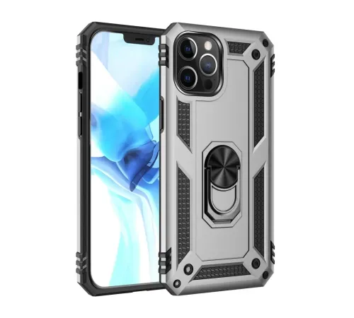 Apple iPhone 12 Pro Max Kılıf Sofya Yüzüklü Silikon Kapak - Gümüş