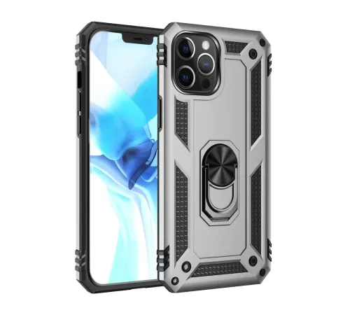 Apple iPhone 12 Pro Max Kılıf Sofya Yüzüklü Silikon Kapak - Gümüş