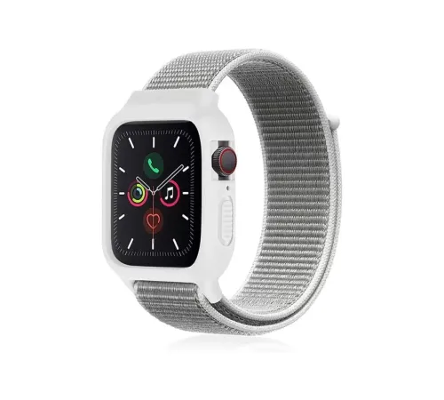 Apple Watch 38mm Hasırlı Cırtcırtlı Kasalı Kordon - Beyaz