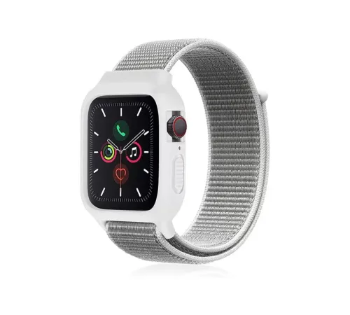 Apple Watch 38mm Hasırlı Cırtcırtlı Kasalı Kordon - Beyaz
