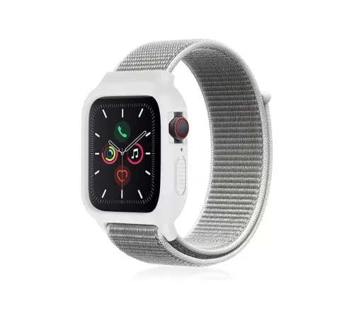 Apple Watch 38mm Hasırlı Cırtcırtlı Kasalı Kordon - Beyaz