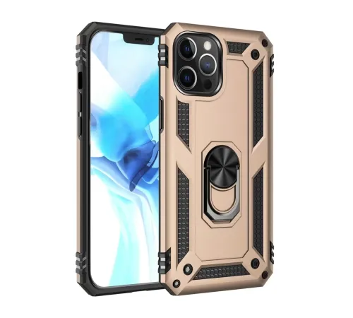 Apple iPhone 12 Pro Max Kılıf Sofya Yüzüklü Silikon Kapak - Gold
