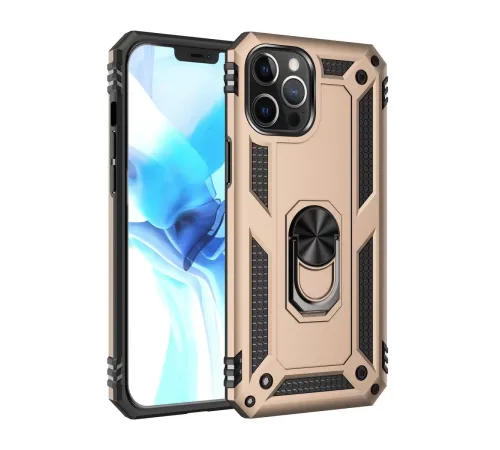 Apple iPhone 12 Pro Max Kılıf Sofya Yüzüklü Silikon Kapak - Gold