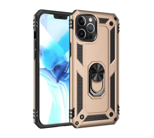 Apple iPhone 12 Pro Max Kılıf Sofya Yüzüklü Silikon Kapak - Gold