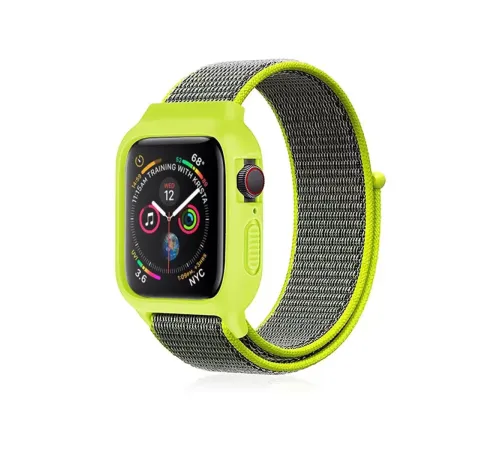 Apple Watch 38mm Hasırlı Cırtcırtlı Kasalı Kordon - Yeşil