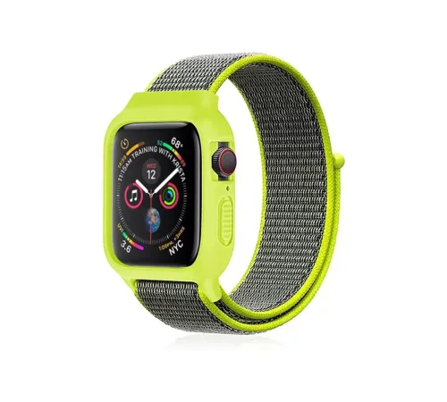 Apple Watch 38mm Hasırlı Cırtcırtlı Kasalı Kordon - Yeşil