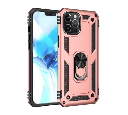 Apple iPhone 12 Pro Max Kılıf Sofya Yüzüklü Silikon Kapak - Rose