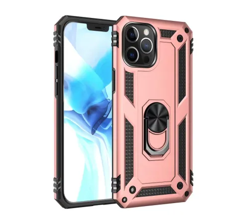 Apple iPhone 12 Pro Max Kılıf Sofya Yüzüklü Silikon Kapak - Rose